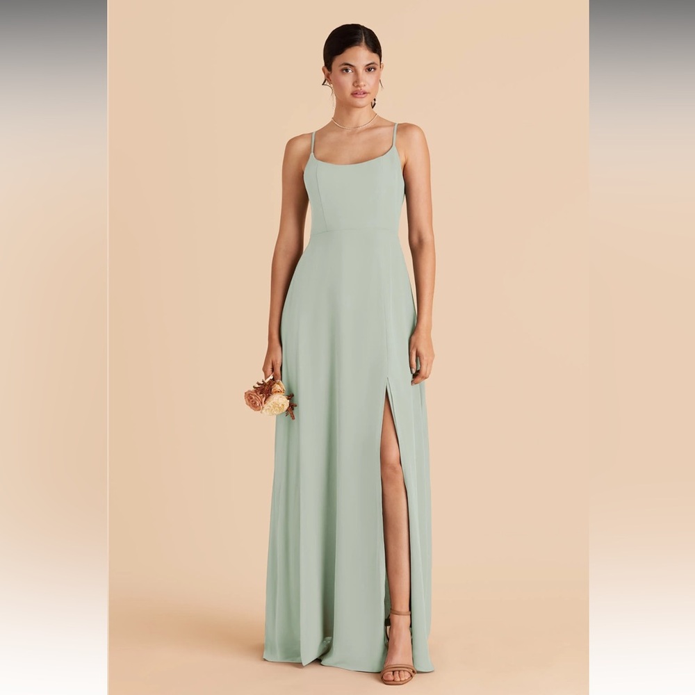 Tailored Column Maxi Dress in Sage Green with Side Slit